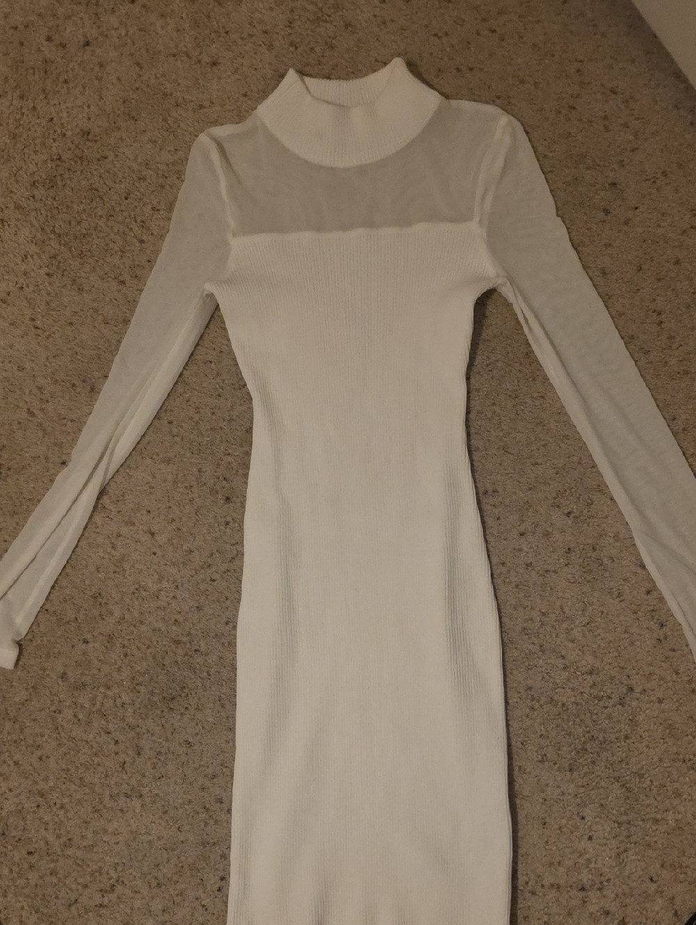 Active USA Cream Ribbed Long-Sleeve Turtleneck Midi Dress